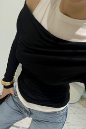 Siyah Atlet Detaylı Asimetrik Bluz SY-3624-Siyah