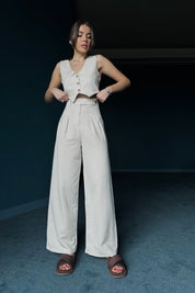 Bej Keten Yelek Pantolon Takım SY-0309-Bej