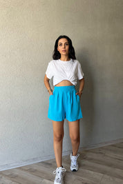 Mavi Keten Şort SY-1635-Mavi