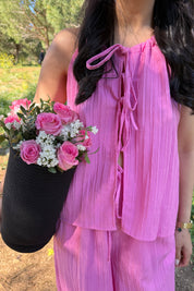 Pembe İp Askılı Bluz Pantolon Takım SY-2259-Pembe