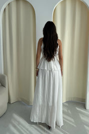 Beyaz Halter Yaka Ponce Bluz Etek Takım SY-3270-Beyaz