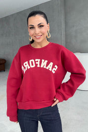 Bordo Yazı Baskılı Sweatshırt SY-2414-Bordo