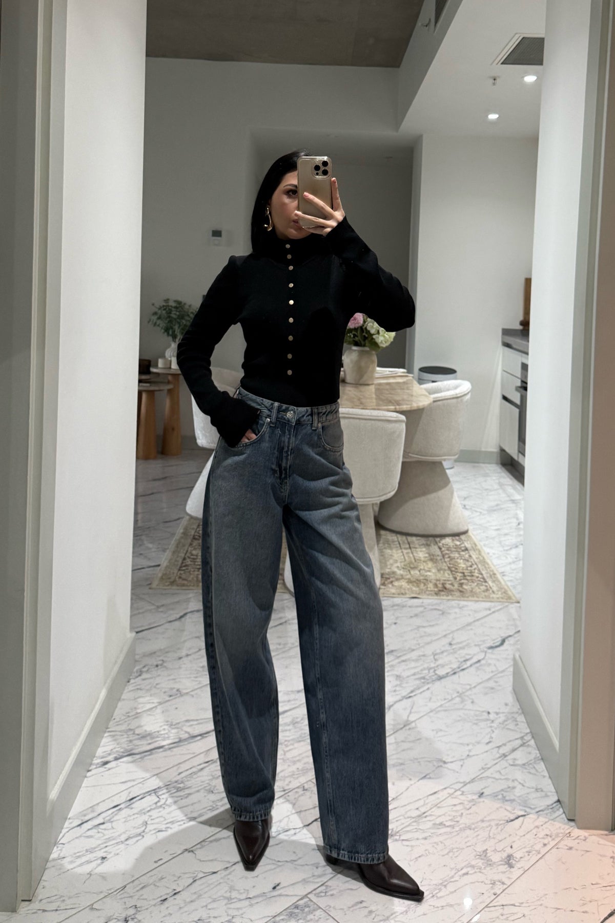 Siyah Dik Yaka Çıtçıtlı Triko Kazak SY-3502-Siyah