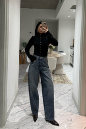 Siyah Dik Yaka Çıtçıtlı Triko Kazak SY-3502-Siyah