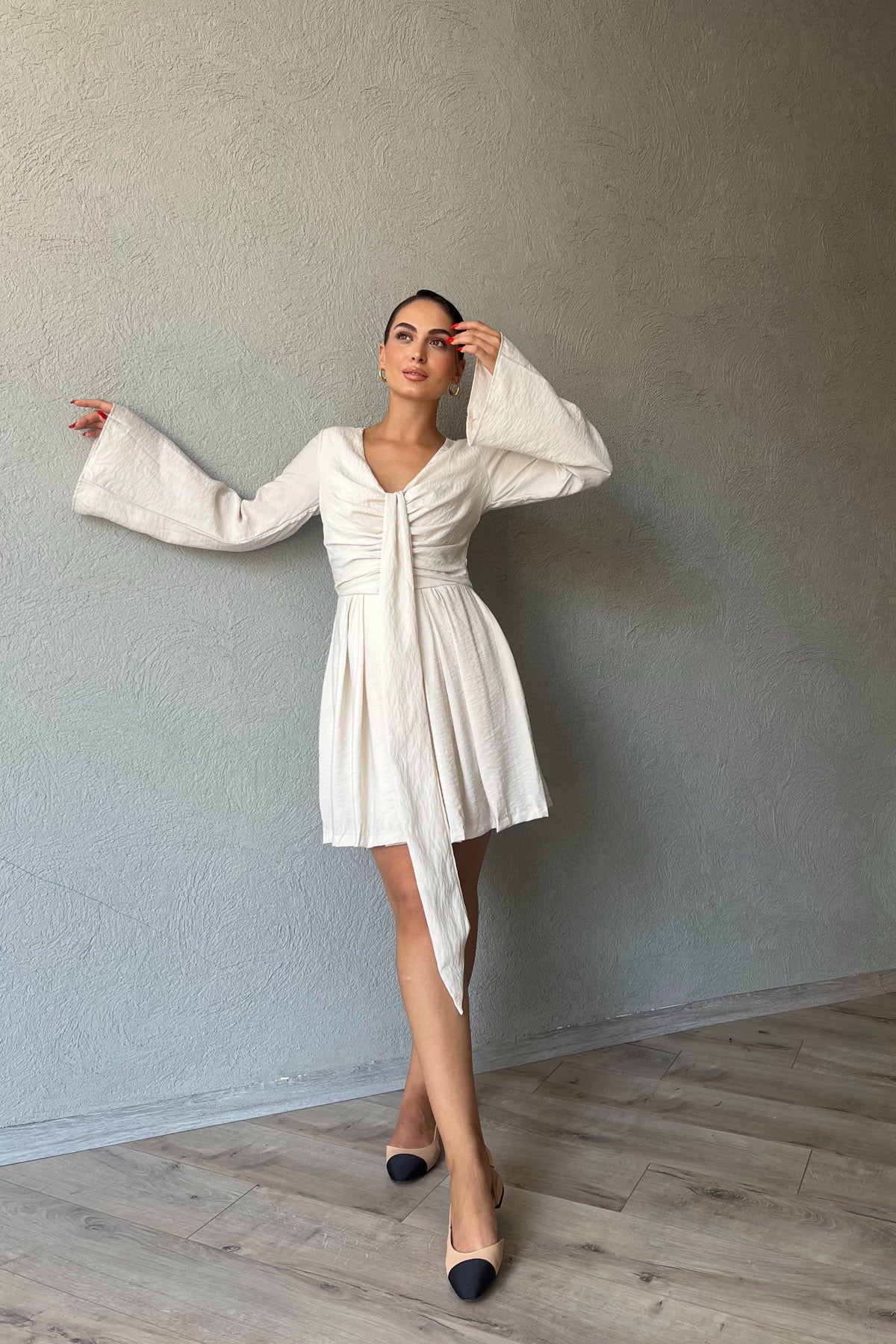 Naturel Mallorca Flare KolluYakası Detaylı Elbise SY-2374-Naturel