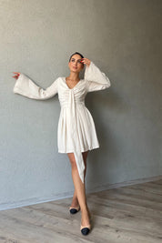 Naturel Mallorca Flare KolluYakası Detaylı Elbise SY-2374-Naturel