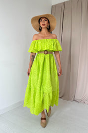 Fıstık Yeşili Madonna Yaka Kemer Detaylı Fisto Elbise SY-1964-Fıstık Yeşilişili