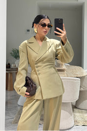 Yeşil Beli Drapeli Ceket Ve Şalvar Pantolon Takım SY-3608-Haki