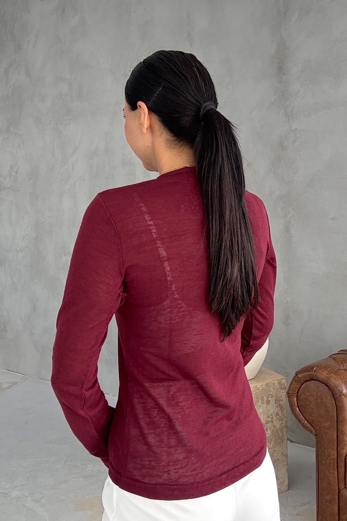 Bordo Bisiklet Yaka Transparan Body SY-2907-Bordo