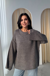 Antrasit Bisiklet Yaka Oversize Pinterest Triko Kazak SY-3343-Antrasit