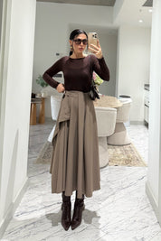 Bej Taka Detaylı Pareo Kloş Etek SY-3536-Bej