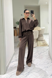 Kahverengi Dantel Detaylı Eşofman10Takım SY-3627-Kahverengi