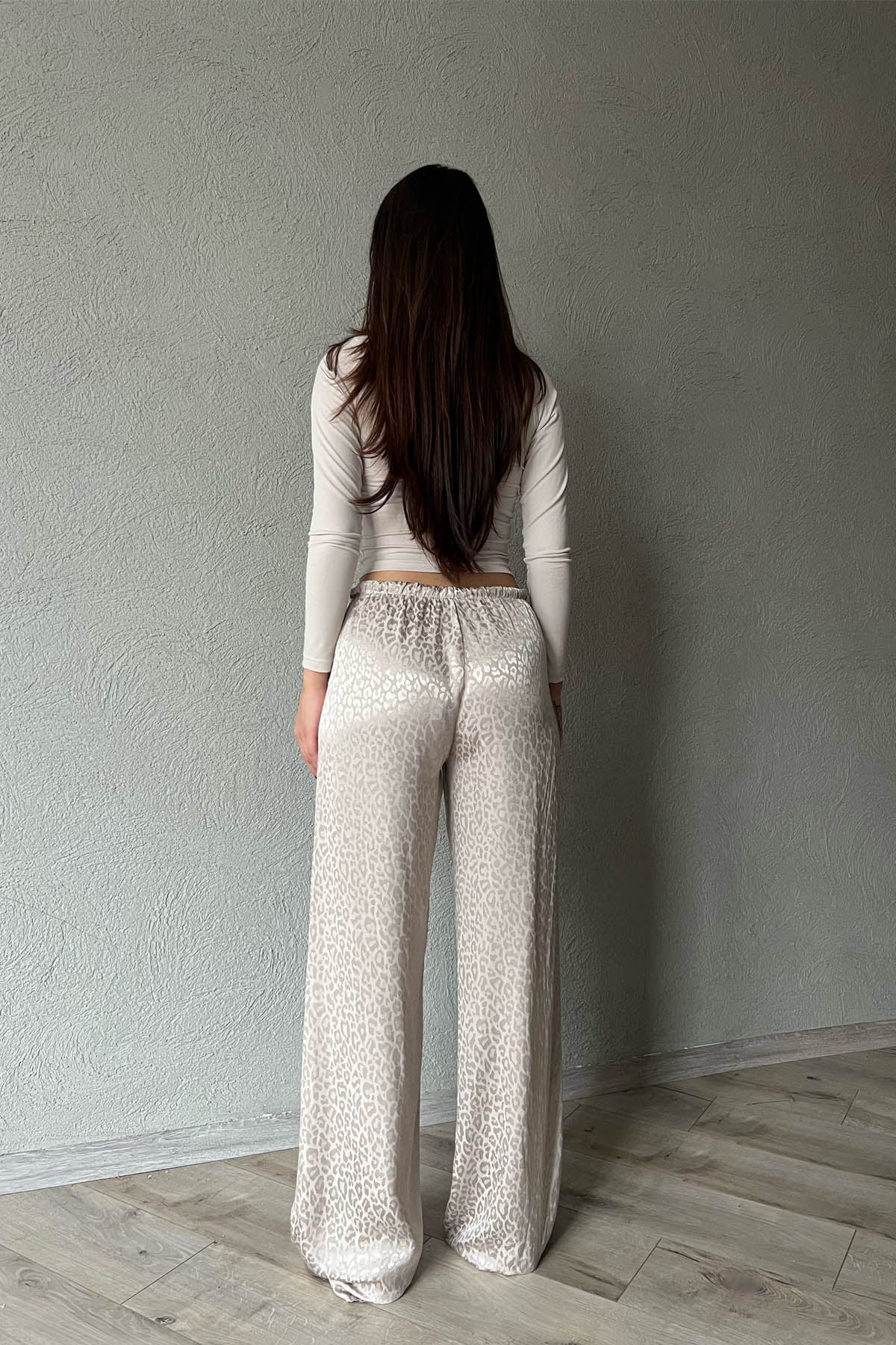 Bej Leopar Desenli Jakarlı Bol Paça Pantolon SY-1686-Bej