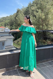 Yeşil Madonna Yaka Kemer Detaylı Fisto Elbise SY-1964-Yeşil