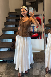 Çizgili Kahve Korse Bluz SY-3750-Kahverengi
