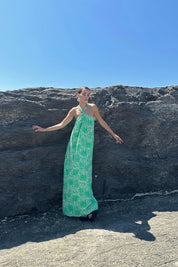 Yeşil Çapraz Yaka Salaş Midi Elbise SY-0782-Yeşil