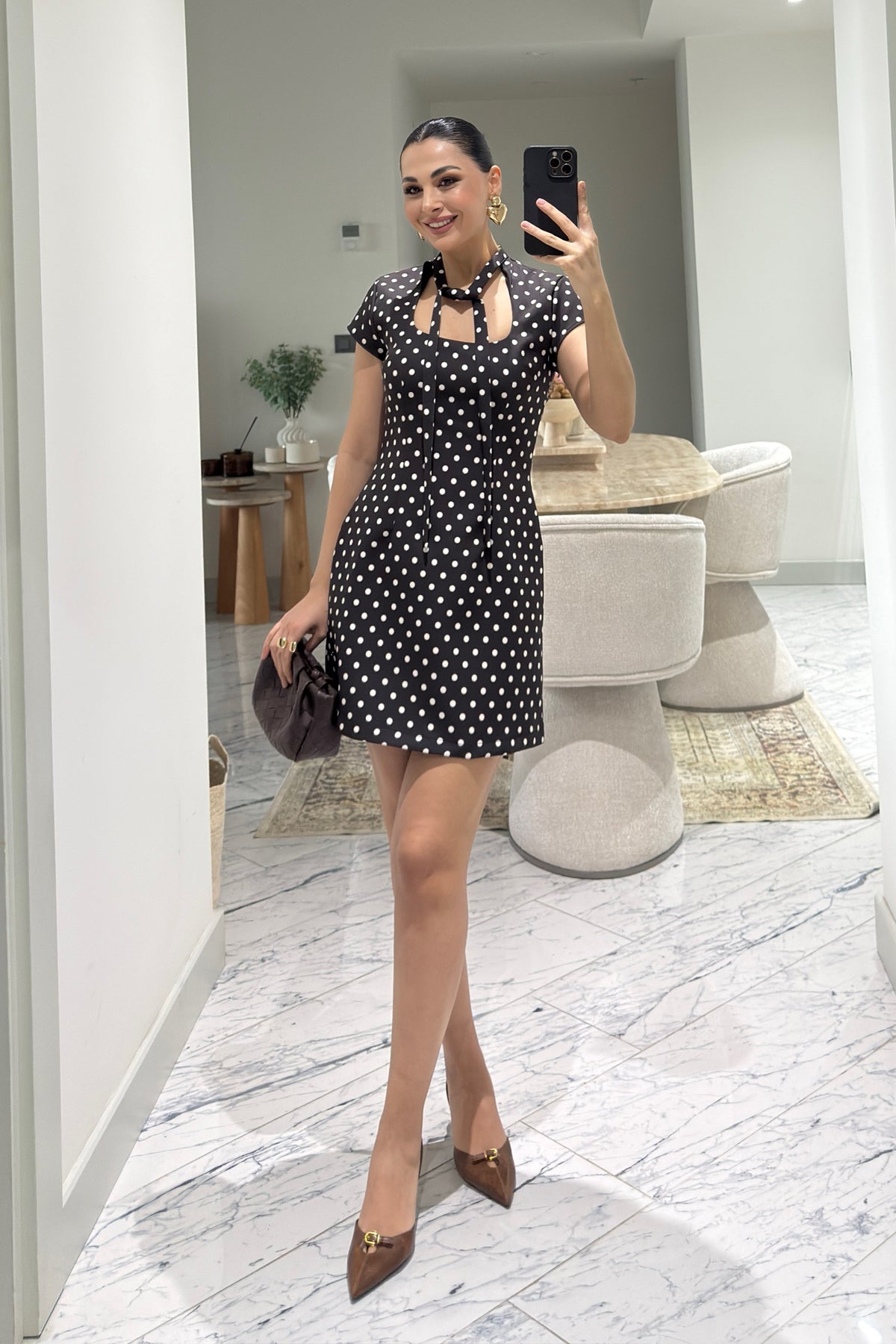 Kahve Puantiye Desenli İçi Şortlu Elbise SY-3633-Kahverengi