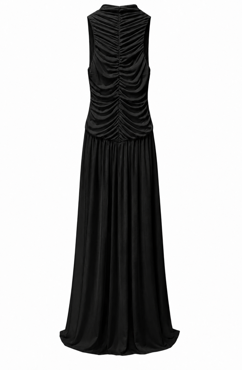 Siyah Halter Yaka Maxi Davet Elbisesi Ön Drapeli SY-3782-Siyah