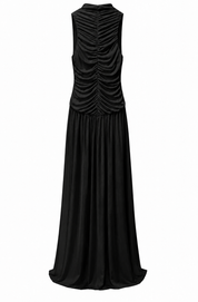 Siyah Halter Yaka Maxi Davet Elbisesi Ön Drapeli SY-3782-Siyah