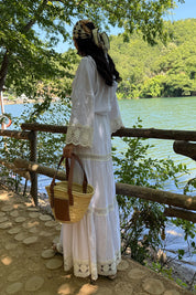 Beyaz Keten Güpür Detaylı Etek Ve Gömlek Takım SY-3231-Beyaz