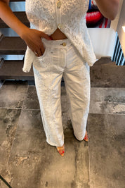 Ekru Dantel Detaylı Jean Pantolon SY-3754-Ekru