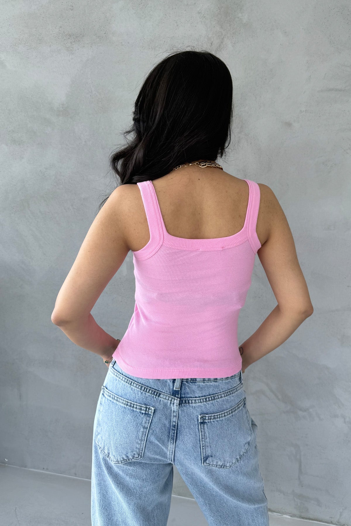 Pembe Slim Fit Dar Kesim U Yaka Fitilli Atlet SY-3171-Pembe