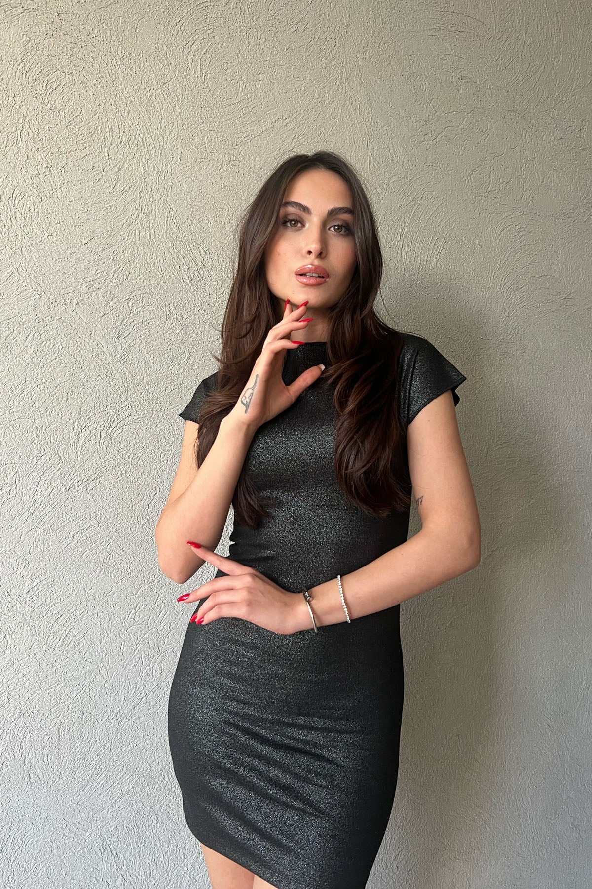 Siyah Simli Mini Elbise SY-1300-Siyah