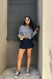 Lacivert Kemerli Mini Şort Etek SY-1087-Lacivert