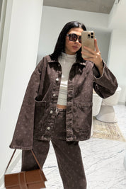 Kahve Puantiyeli Cepli Denim Ceket SY-3501-Puantiyeli