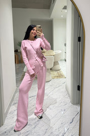 Pembe Çıtçıt Detaylı Triko Takım SY-3575-Pembe