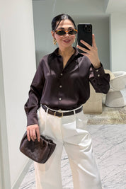 Kahve Basic Premium Saten Gömlek SY-3684-Kahverengi