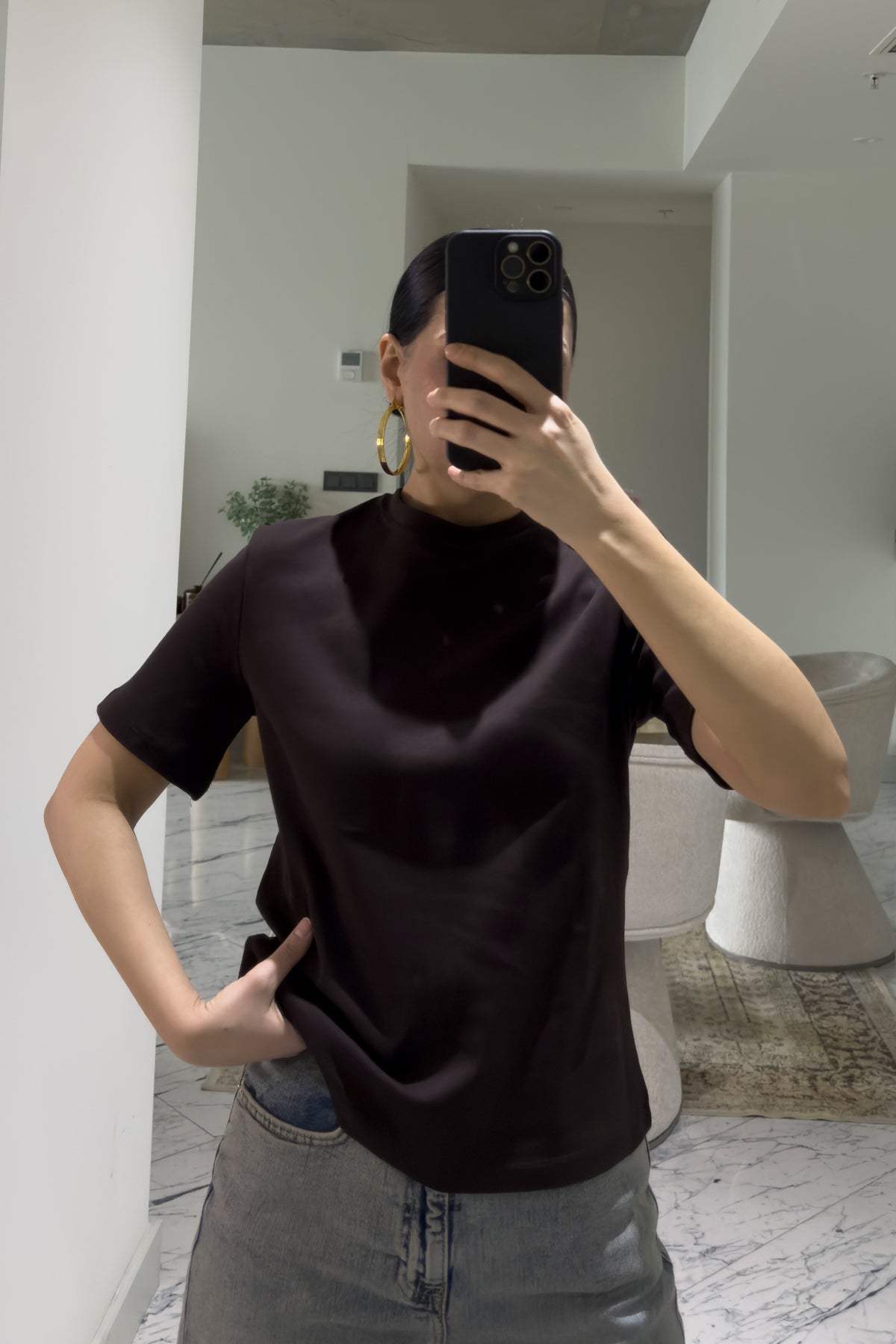 Kahverengi Bisiklet Yaka Basic T-shirt SY-3642-Kahverengi