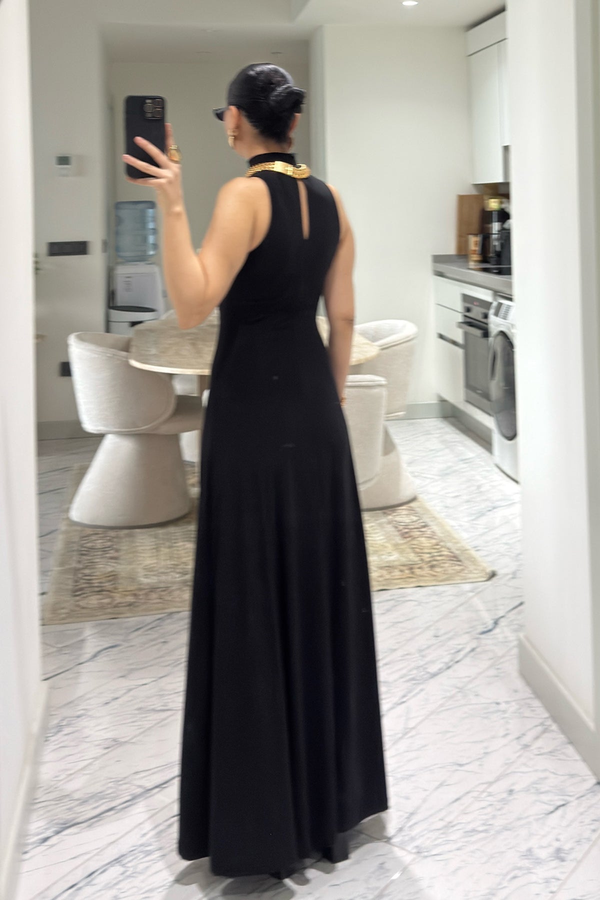 Siyah Balıkçı Yaka Maxi Boy Dökümlü Şık Kadın Elbise SY-3632-Siyah