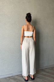 Naturel Bel Detaylı Keten Pantolon SY-2044-Naturel
