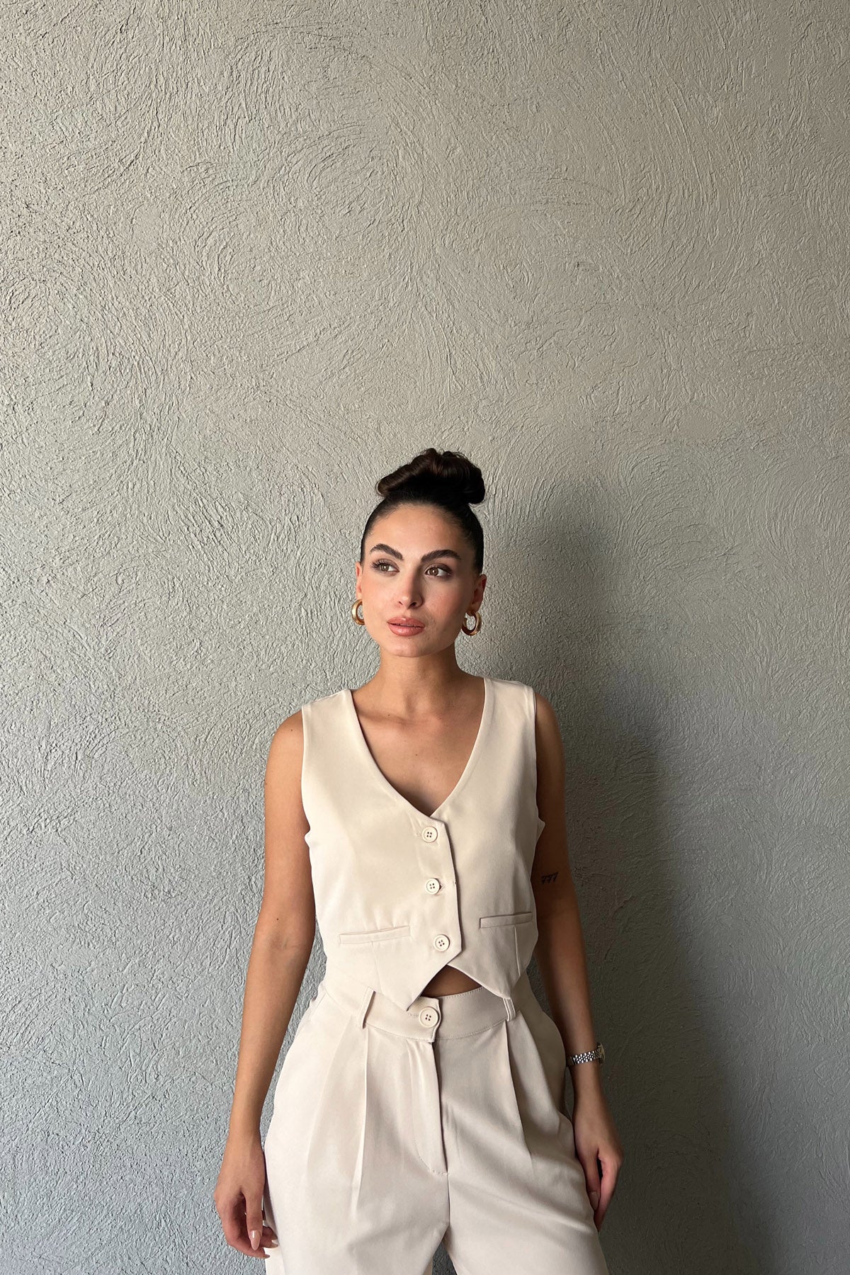 Bej Özel Dikim Yelek ve With Vest Pantolon Takım SY-1841-Bej