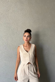 Bej Özel Dikim Yelek ve With Vest Pantolon Takım SY-1841-Bej