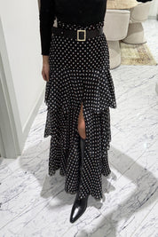 Siyah Puantiyeli Fırfırlı Kat Kat Kemerli ETek SY-3525-Siyah