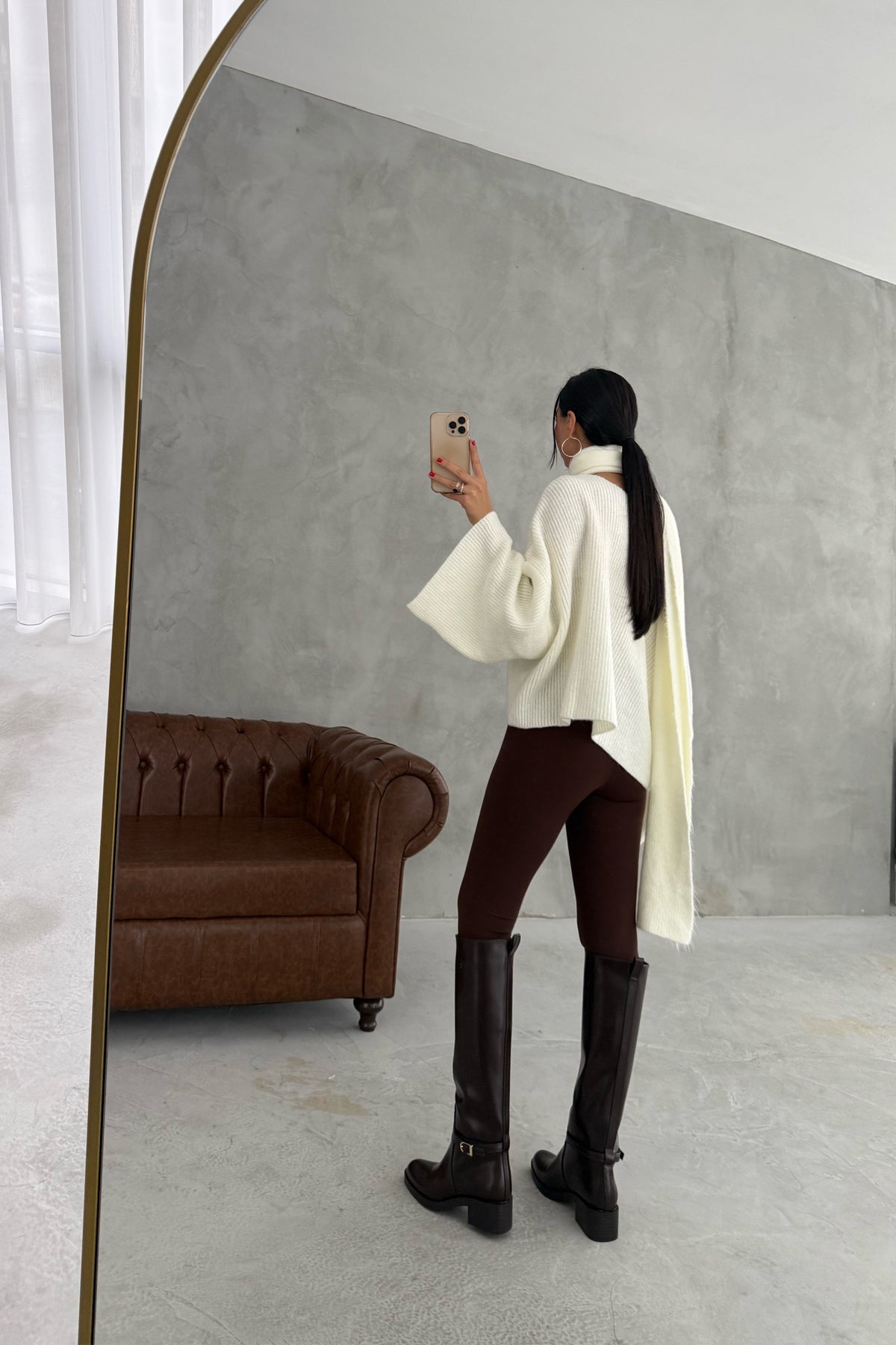 Ekru Şal Detaylı Triko Kazak SY-3427-Ekru