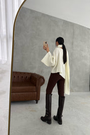 Ekru Şal Detaylı Triko Kazak SY-3427-Ekru