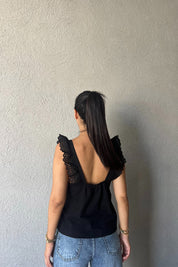 Siyah Fisto Askı Detaylı Crop SY-1961-Siyah