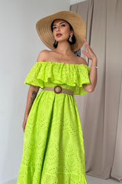 Fıstık Yeşili Madonna Yaka Kemer Detaylı Fisto Elbise SY-1964-Fıstık Yeşilişili