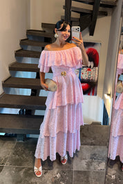 Alora Pembe Kat Kat Volanlı Elbise SY-3807-Pembe