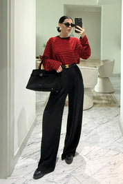 Kırmızı-Siyah Biisiklet Yaka Çizgili Likralı Uzun Kollu T-Shirt SY-3645-Kırmızı