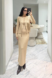 Bej Triko Önü Taş Detaylı Üçlü Takım SY-2433-Taş