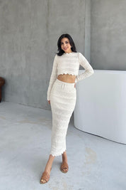 Ekru Uzun Kollu Örgü Bluz SY-3349-Ekru