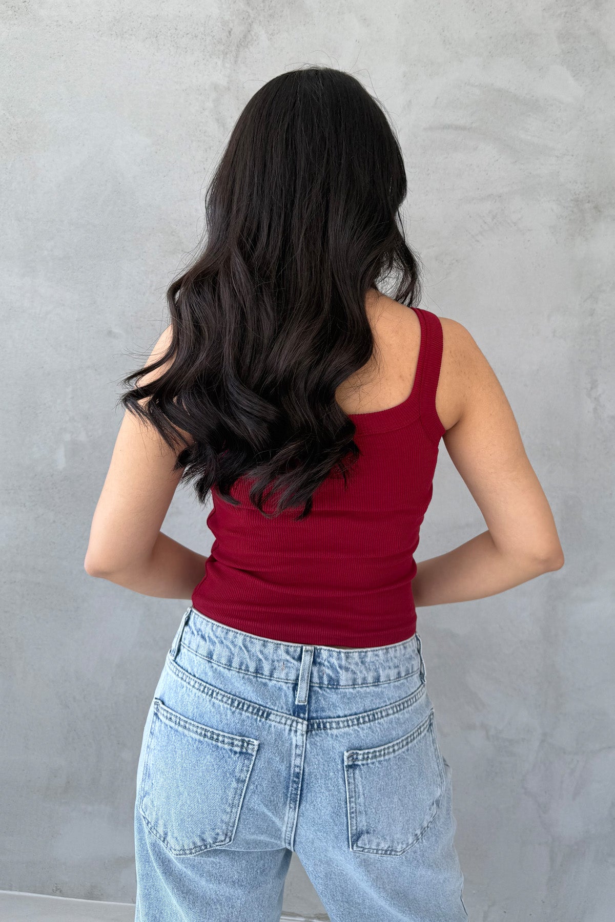 Bordo Slim Fit Dar Kesim U Yaka Fitilli Atlet SY-3171-Bordo