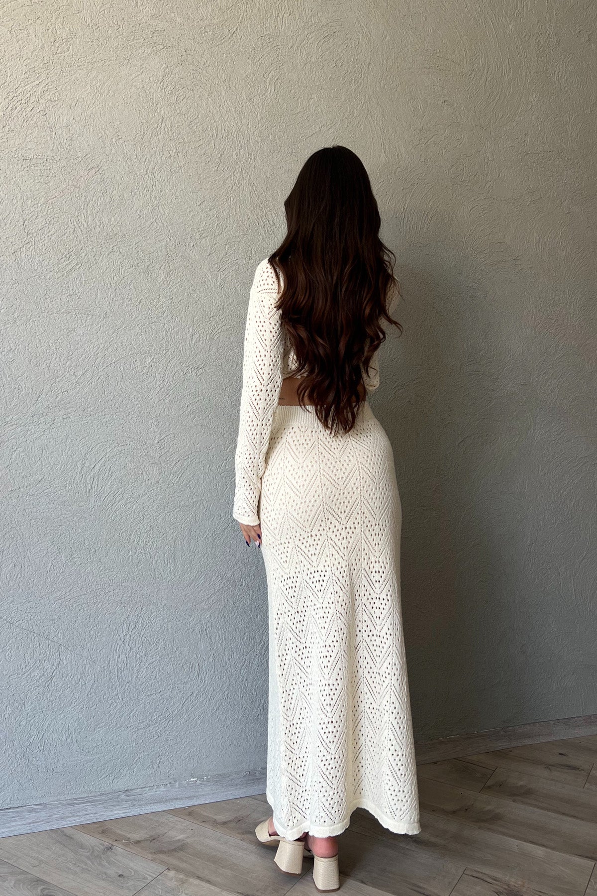 Bej Örme Detaylı Naturel Etek Bluz Takım SY-1626-Bej