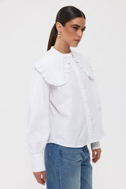 Beyaz Bebe Yaka Uzun Kollu Basic Gömlek SY-2535-Beyaz