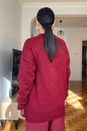 Bordo Teddy Bear Nakışlı Triko Kazak SY-2839-Bordo