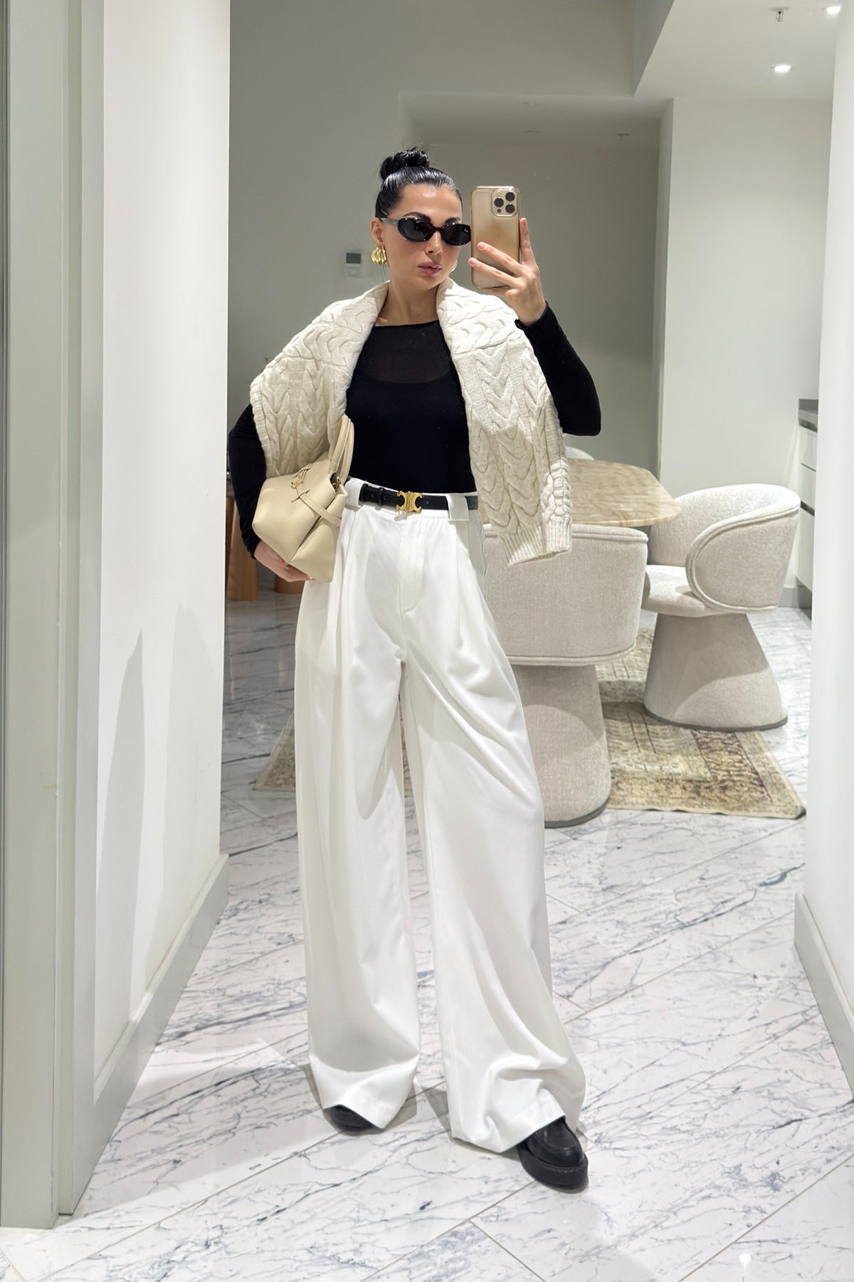 Ekru Pilili Palazzo Pantolon SY-3598-Ekru